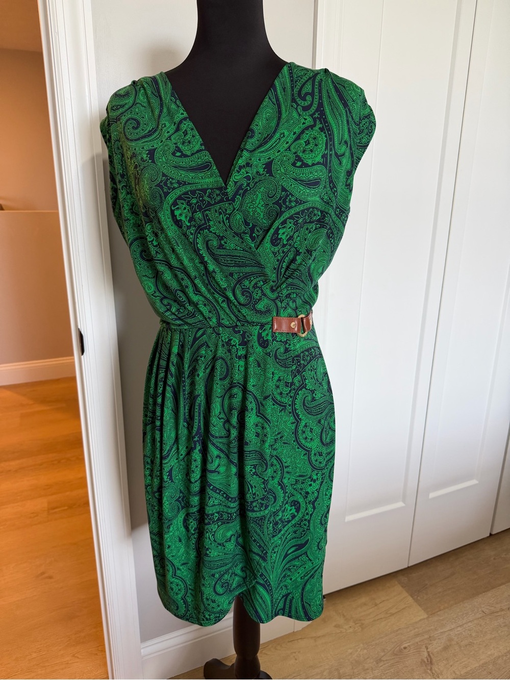 Michael Kors Green Paisley Surplus-Waist Dress